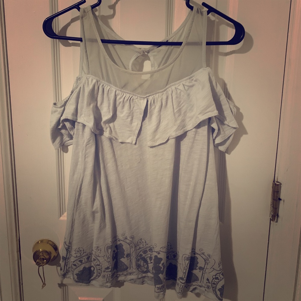 Beauty and the Beast Cold Shoulder Baby Blue top